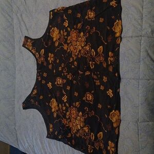 Koos of Course! 100% Silk Black & Gold Floral Tank Top Size 2X